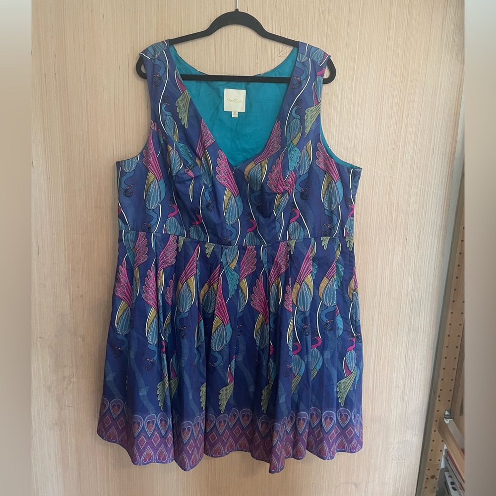 ModCloth 3x Dress with Pockets Peacock print Cotton